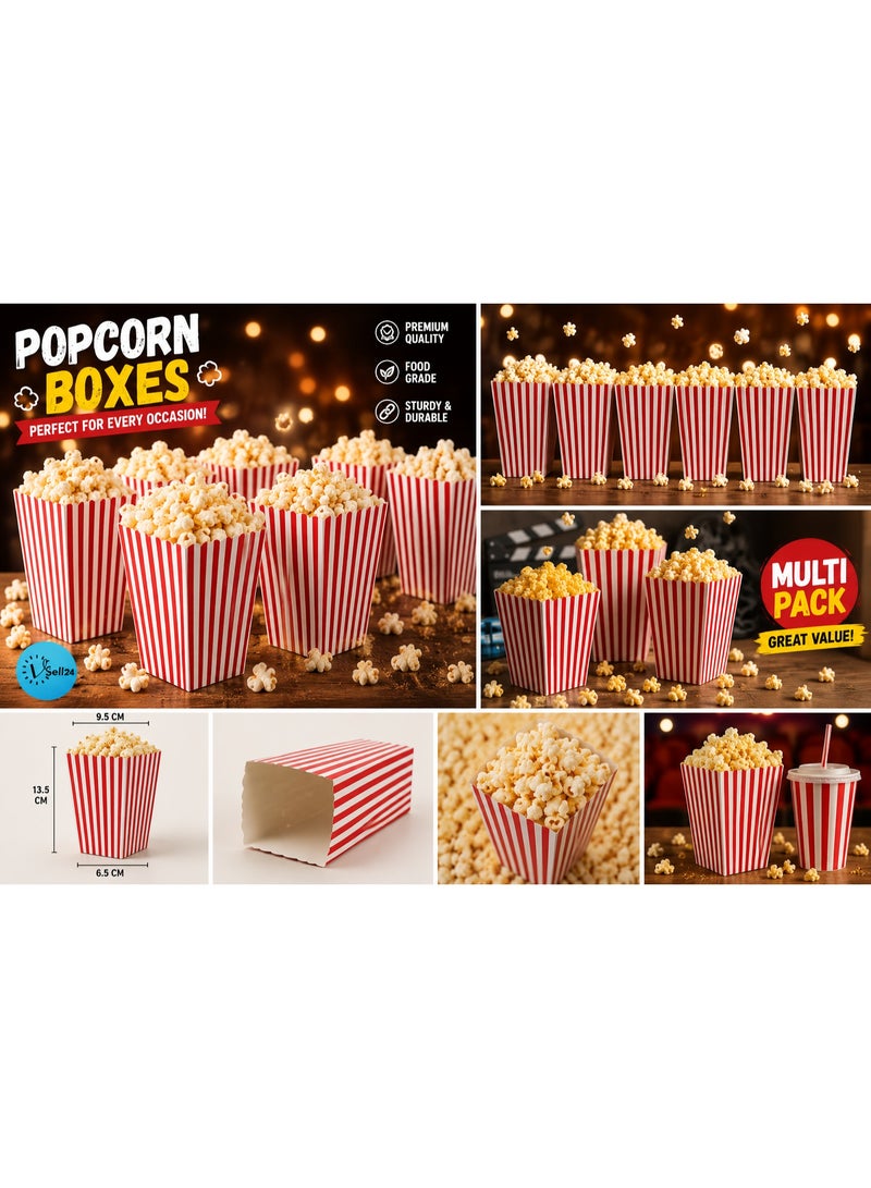 vsell24 Pack of 50-Paper Popcorn Bucket Red and White Striped – Movie Theater, Carnival & Circus Party Popcorn Container - Image 5