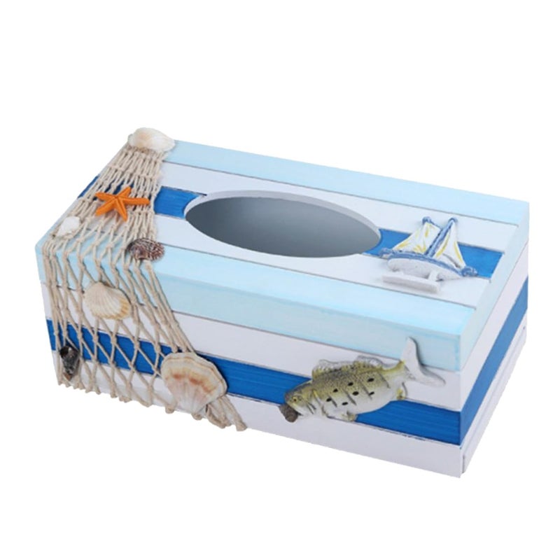 Coastal Style Wooden Tissue Box Mediterranean Decorative Storage Box Rustic Desktop Tissue Holder - Image 2