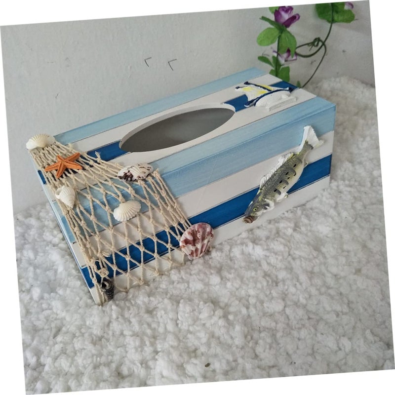 Coastal Style Wooden Tissue Box Mediterranean Decorative Storage Box Rustic Desktop Tissue Holder - Image 4