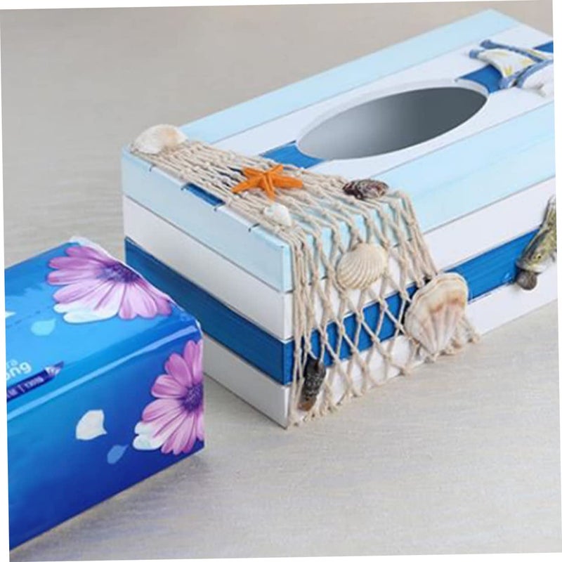 Coastal Style Wooden Tissue Box Mediterranean Decorative Storage Box Rustic Desktop Tissue Holder - Image 3