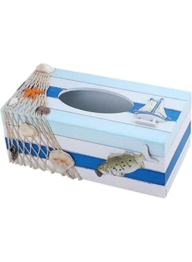 Coastal Style Wooden Tissue Box Mediterranean Decorative Storage Box Rustic Desktop Tissue Holder - Image 1