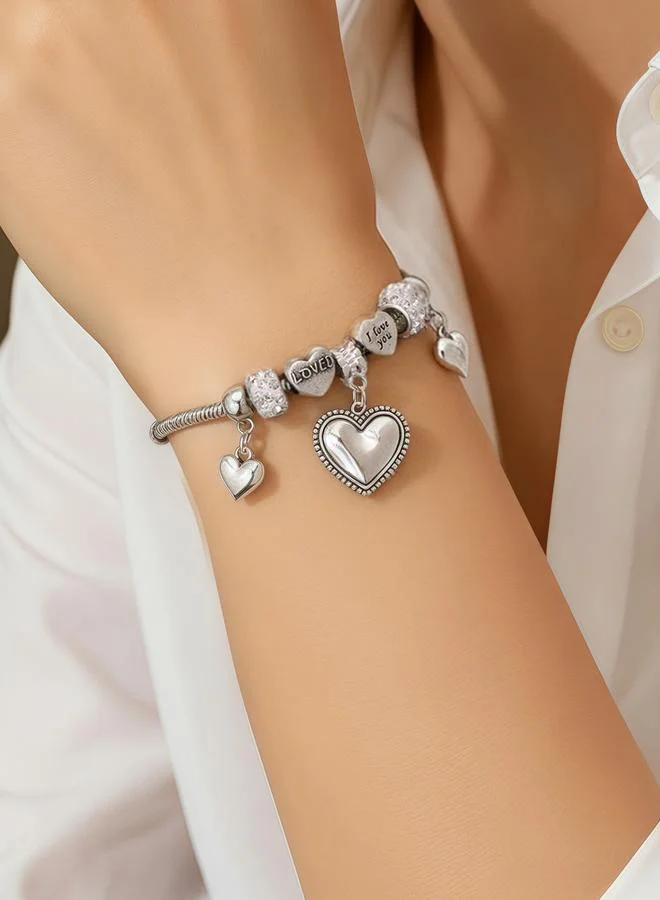 تايك تو Silver Tone Heart Charm Bracelet