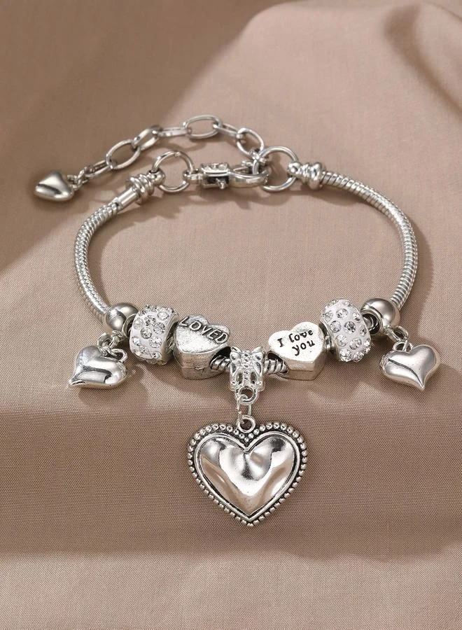 تايك تو Silver Tone Heart Charm Bracelet