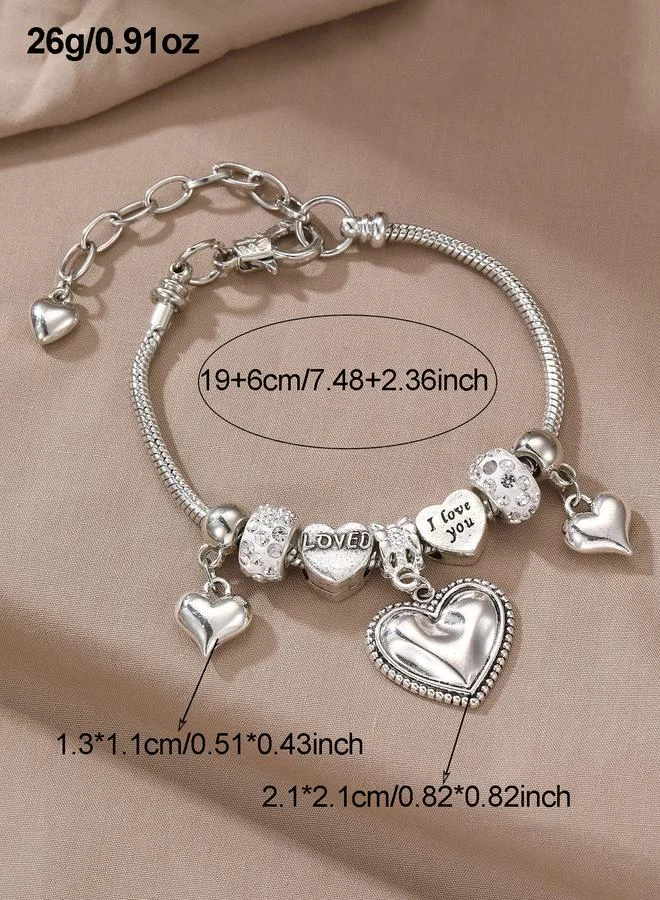 Take Two  Silver Tone Heart Charm Bracelet for Women | Best Price UAE