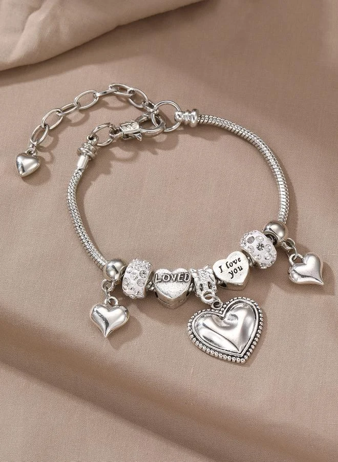 Take Two  Silver Tone Heart Charm Bracelet for Women | Best Price UAE