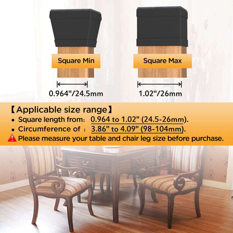 CHWM 16 PCS Square Chair Leg Floor Protector, Silicone Chair Leg Cover, Furniture Leg Protectors with Felt, Mobile Table Leg pad, Protect The Floor from Scratches.1 in Black. - Image 4