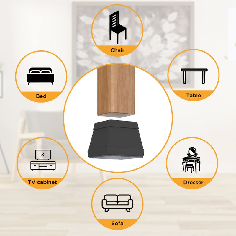 CHWM 16 PCS Square Chair Leg Floor Protector, Silicone Chair Leg Cover, Furniture Leg Protectors with Felt, Mobile Table Leg pad, Protect The Floor from Scratches.1 in Black. - Image 5