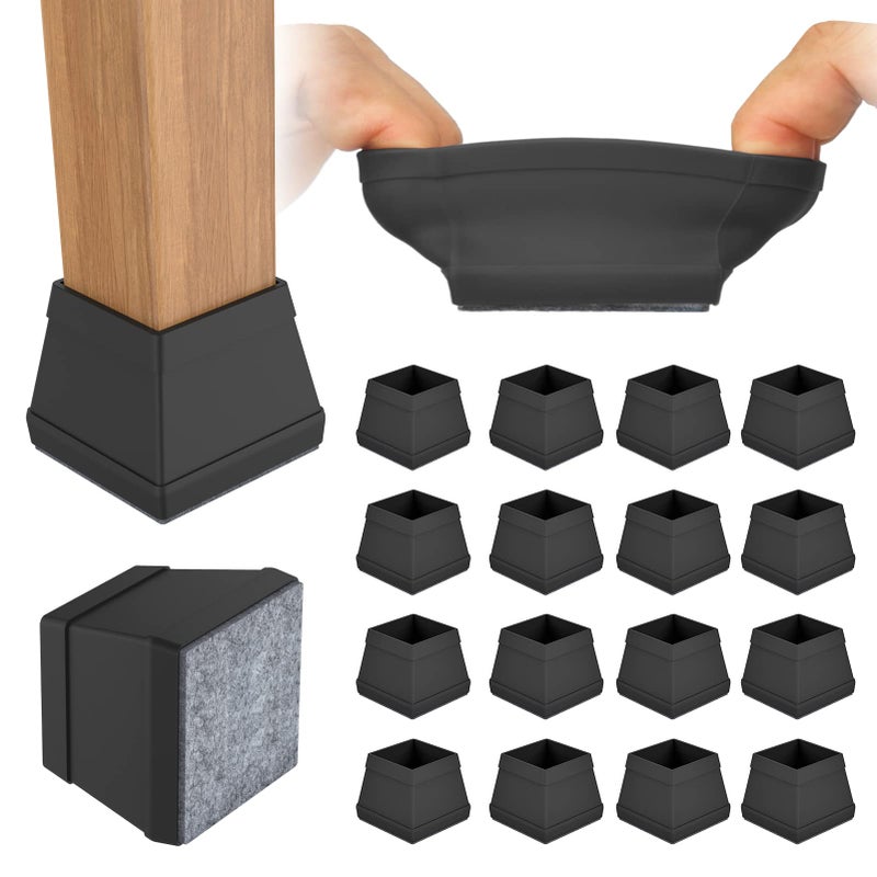 CHWM 16 PCS Square Chair Leg Floor Protector, Silicone Chair Leg Cover, Furniture Leg Protectors with Felt, Mobile Table Leg pad, Protect The Floor from Scratches.1 in Black. - Image 1
