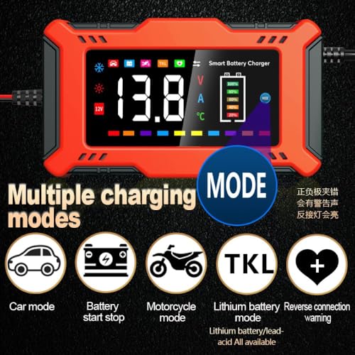 YONHAN Intelligent Battery Charger, 6A 12V Lithium Iron Phosphate, Lead Acid Maintainer and Automatic Battery Repair Function Portable with LED Display, for Car, Motorcycle, Truck, AGM - Image 3