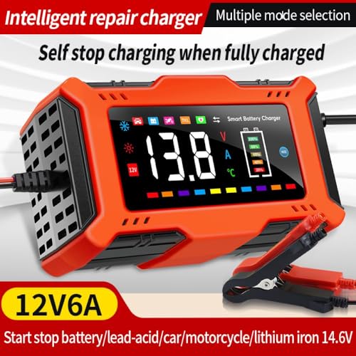 YONHAN Intelligent Battery Charger, 6A 12V Lithium Iron Phosphate, Lead Acid Maintainer and Automatic Battery Repair Function Portable with LED Display, for Car, Motorcycle, Truck, AGM - Image 2