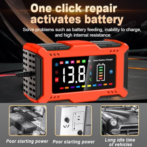 YONHAN Intelligent Battery Charger, 6A 12V Lithium Iron Phosphate, Lead Acid Maintainer and Automatic Battery Repair Function Portable with LED Display, for Car, Motorcycle, Truck, AGM - Image 4