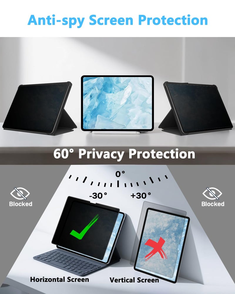 Phimoos Magnetic Privacy Screen Protector for iPad Pro 13 Inch M4 2024/M5 2025 (7th/8th Generation), Anti-Glare & Blue Light Filter, Removable Privacy Film for iPad Pro 13", Easy Magnetic Attachment - Image 3