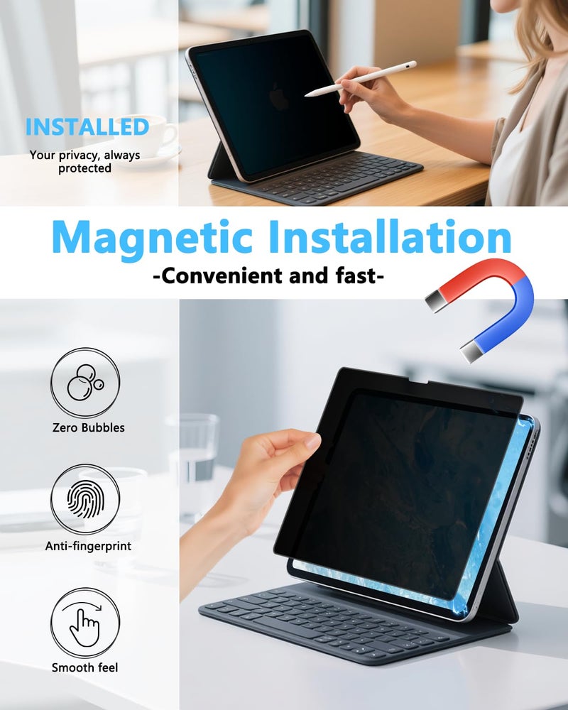 Phimoos Magnetic Privacy Screen Protector for iPad Pro 13 Inch M4 2024/M5 2025 (7th/8th Generation), Anti-Glare & Blue Light Filter, Removable Privacy Film for iPad Pro 13", Easy Magnetic Attachment - Image 2