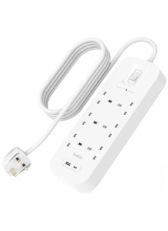 Belkin 6-Outlet Surge Protector Power Strip, Wall-Mountable with 6 AC Outlets, 2M Power Cord, & Green Indicator Light - USB-C Port & USB-A Port w/USB-C PD Fast Charging - 650 Joules of Protection