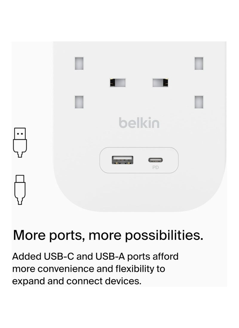 belkin - Belkin 6-Outlet Surge Protector Power Strip, Wall-Mountable with 6 AC Outlets, 2M Power Cord, & Green Indicator Light - USB-C Port & USB-A Port w/USB-C PD Fast Charging - 650 Joules of Protection - Image 1