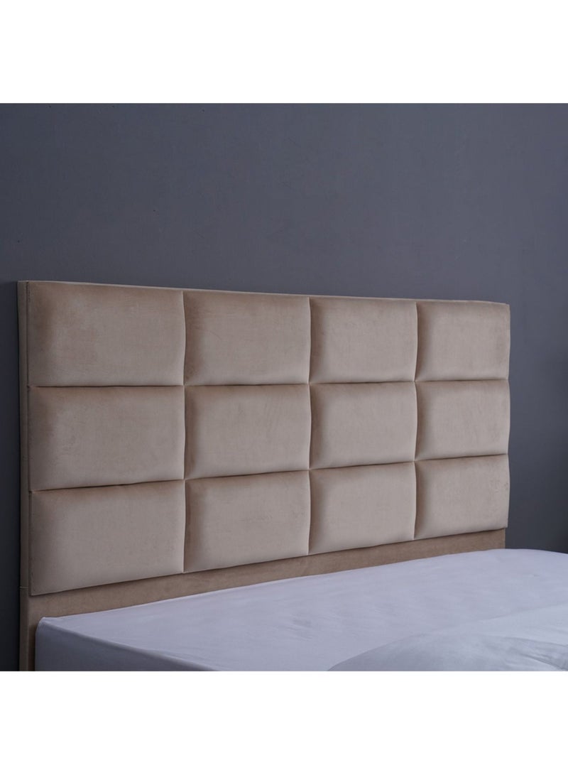 Karnak Square Design Upholstered Velvet Bed Frame Bedroom Furniture Strong And Sturdy Modern Design Wooden Bed | Quiet & Comfortable Bed (EU - Double 140x200cm, Beige) - Image 4