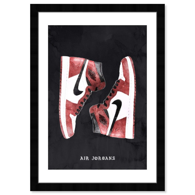 Wynwood Studio Wynwood Studio Red Basketball Sneakers Wall Art Street Style Home Dcor Framed Poster Print Painting Classic Sneakers in Black Red Air Swoosh Jordans