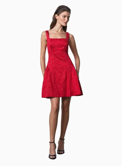 ariette linen flared dress Red Satin Halter Slit Fit and Flare Prom Dress main image 0