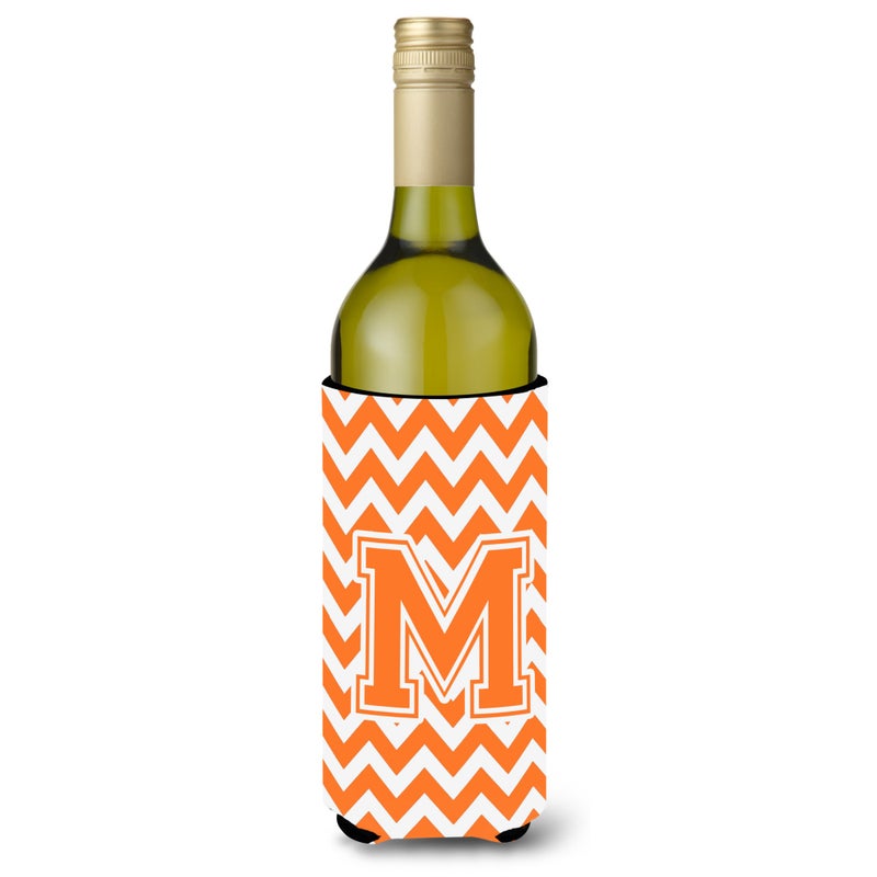 Letter M Chevron Orange and White Wine Bottle Beverage Insulator Hugger CJ1046-MLITERK