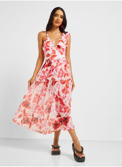 ELLA Floral Print One Shoulder Ruffled Swimsuit & Beach Skirt  - Image 5