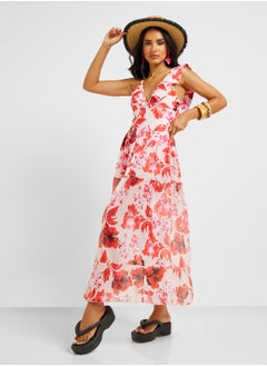ELLA Floral Print One Shoulder Ruffled Swimsuit & Beach Skirt  - Image 1