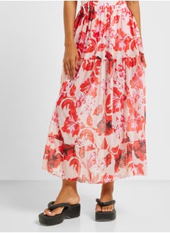 ELLA Floral Print One Shoulder Ruffled Swimsuit & Beach Skirt  - Image 4