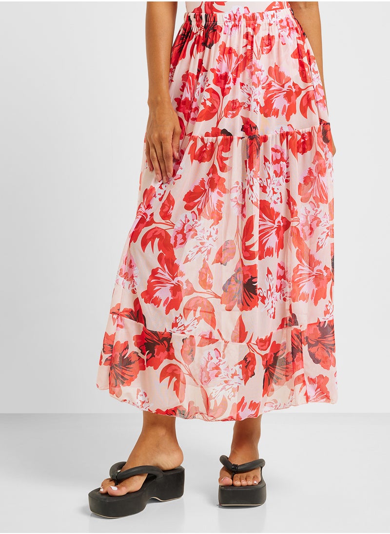 ELLA Floral Print One Shoulder Ruffled Swimsuit & Beach Skirt  - Image 4