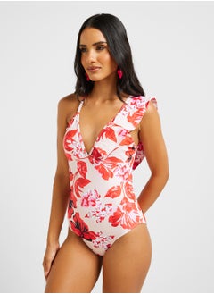 ELLA Floral Print One Shoulder Ruffled Swimsuit & Beach Skirt  - Image 3