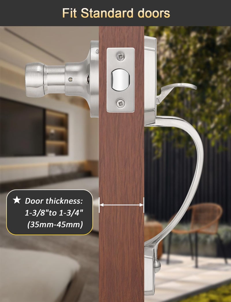 Tinewa Single Cylinder Exterior Handleset, Keyless Front Door Handle With Lever Inside, Satin Nickel Finish - Image 3