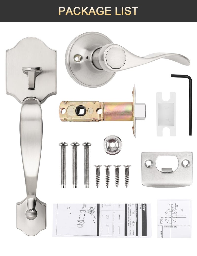 Tinewa Single Cylinder Exterior Handleset, Keyless Front Door Handle With Lever Inside, Satin Nickel Finish - Image 5