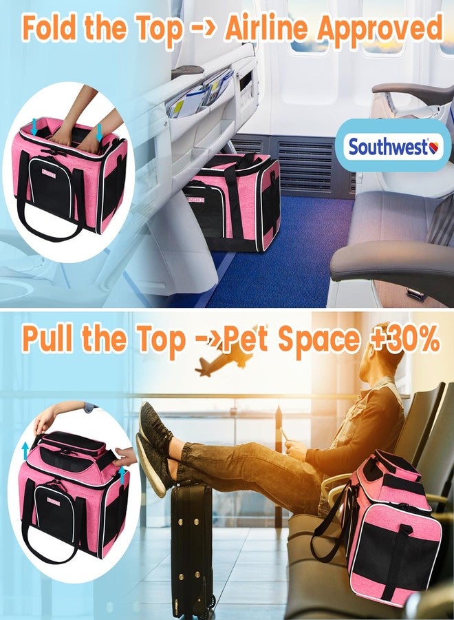 Petskd Top-Expandable Pet Carrier 18x13x9.5 Inches Southwest Airline Approved, Soft-Sided Carrier for Small Cats and Dogs with Locking Safety Zippers and Anti-Scratch Mesh(Pink) - Image 2