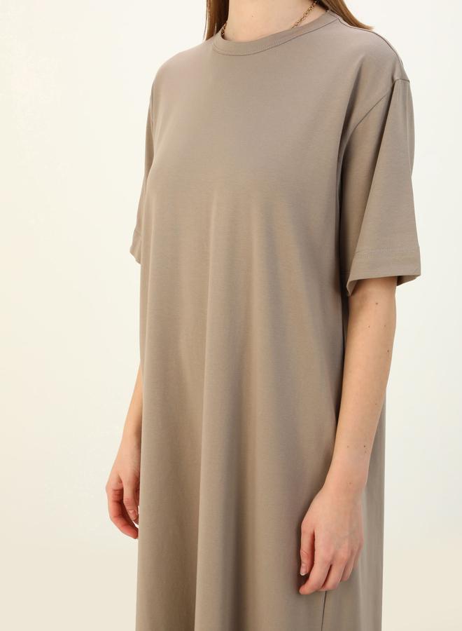 Benin by modanisa Brown Solid T-Shirt Maxi Dress - Image 4