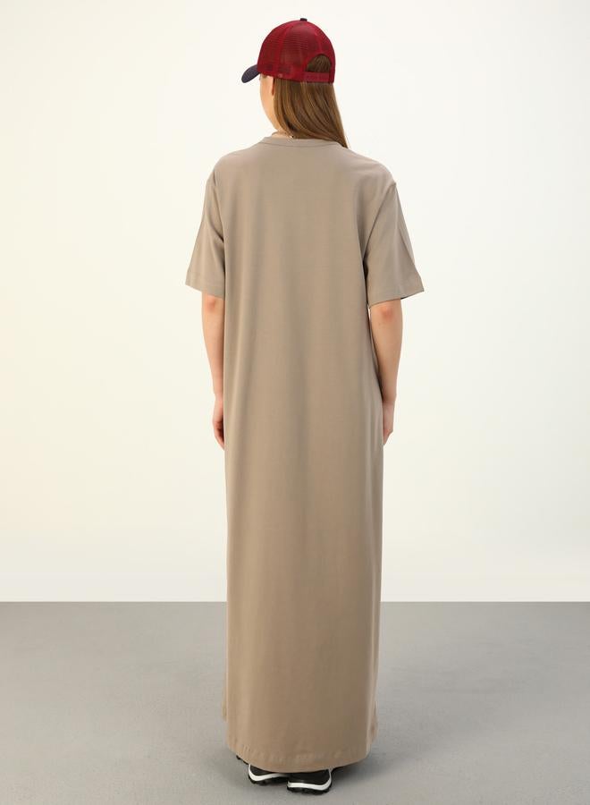 Benin by modanisa Brown Solid T-Shirt Maxi Dress - Image 5
