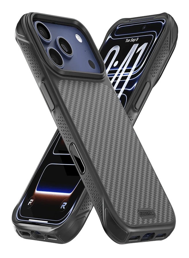 REBEL Case for iPhone 17 Pro [GEN7 Aramid Fiber] Strong MagSafe Compatible, Grippy Sides, Shockproof Corners, Metal Lens + Buttons, Upgraded Protective Design, 6.3 Inch Phone 2025 (Black) - Image 1