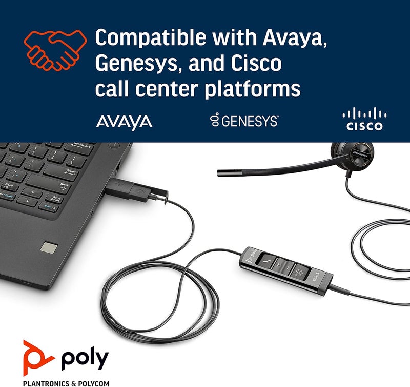 Poly سماعة رأس USB من بولي بلانترونيكس بوليكوم إنكور برو 545 USBA و USBC مع حماية سمعية من بلانترونيكس وأزرار الرد على المكالمات وتصميم قابل للتحويل باللون الأسود النسخة القياسية - Image 4