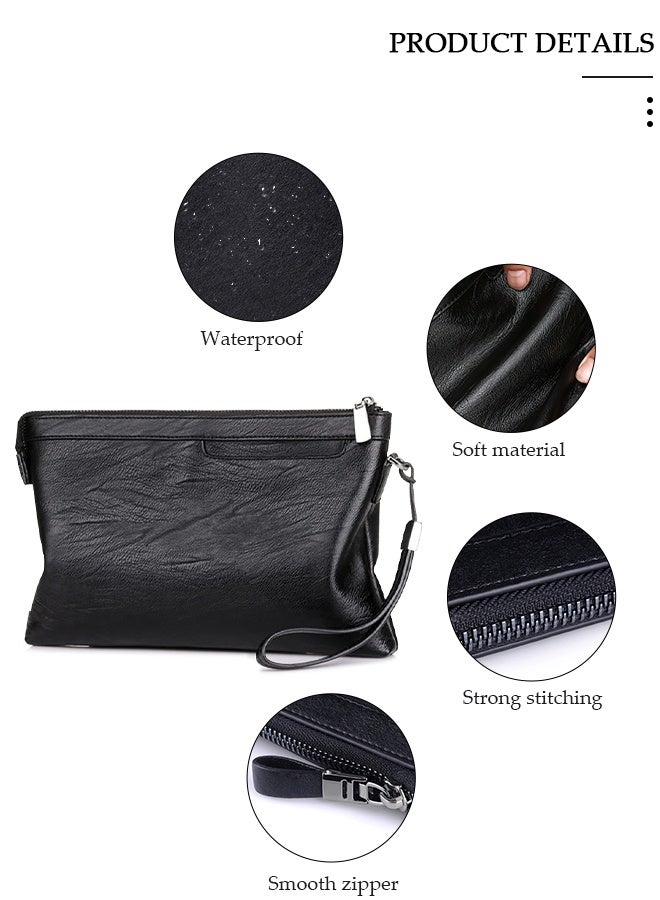 DUNISO حقيبة صغيرة للرجال محفظة من الجلد الصناعي حقيبة سعة كبيرة خفيفة الوزن حقيبة يد محمولة مغلف محفظة الهاتف مع حزام للرسغ - Image 2