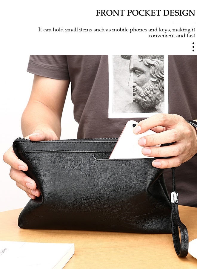 DUNISO حقيبة صغيرة للرجال محفظة من الجلد الصناعي حقيبة سعة كبيرة خفيفة الوزن حقيبة يد محمولة مغلف محفظة الهاتف مع حزام للرسغ - Image 5