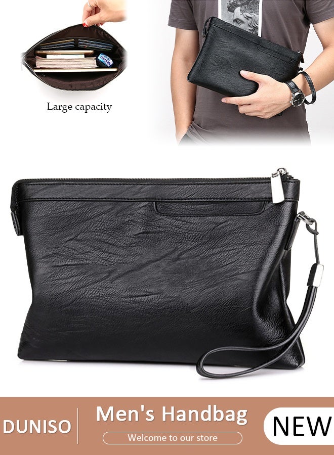 DUNISO حقيبة صغيرة للرجال محفظة من الجلد الصناعي حقيبة سعة كبيرة خفيفة الوزن حقيبة يد محمولة مغلف محفظة الهاتف مع حزام للرسغ - Image 1
