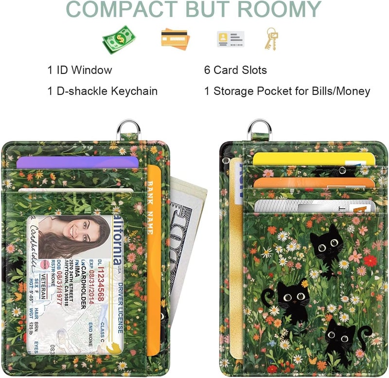 Coco Rossi Slim Credit Card Holder Wallet Women Thin Minimalist Card Organizer Case Cute Small ID Window Girl Ladies Womens Wallets, Garden Cats - Image 3