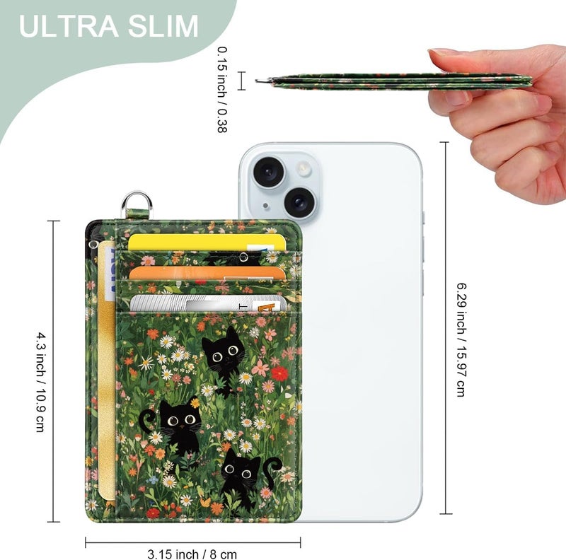 Coco Rossi Slim Credit Card Holder Wallet Women Thin Minimalist Card Organizer Case Cute Small ID Window Girl Ladies Womens Wallets, Garden Cats - Image 4