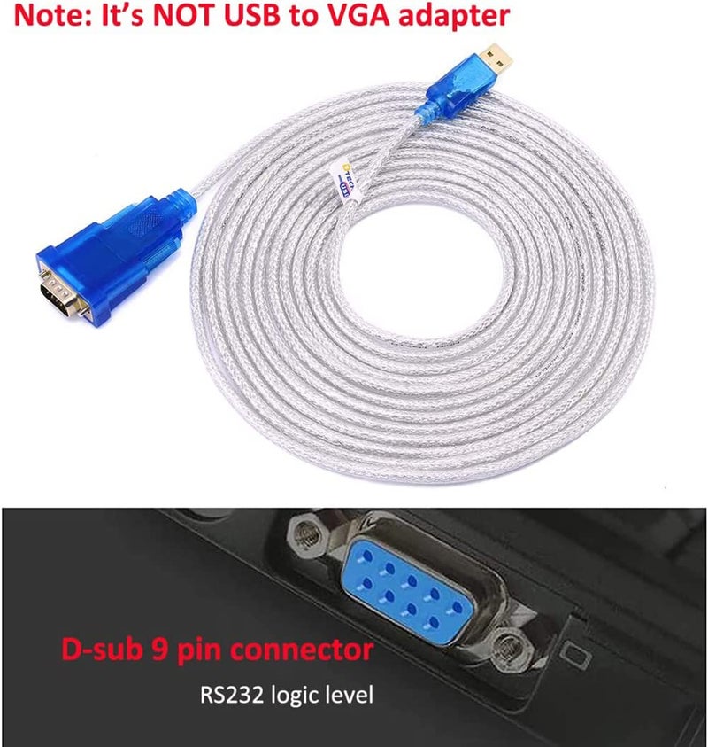 DTech USB to Serial Adapter Cable 16 ft DB9 Male RS232 to USB Cord with FTDI Chip Supports Windows 11 10 8 7 Mac Linux (5m) - Image 2