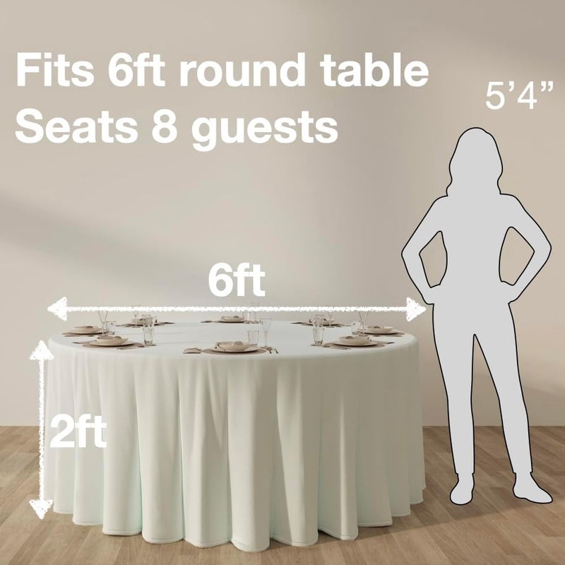 Urby 120 inches Large White Round Tablecloth for 5-6ft Round Folding Table That Seats 6-8 Guests, for Table with 6 Chairs. Ideal for Party, Wedding, Banquet and Events. 2pk - Image 2