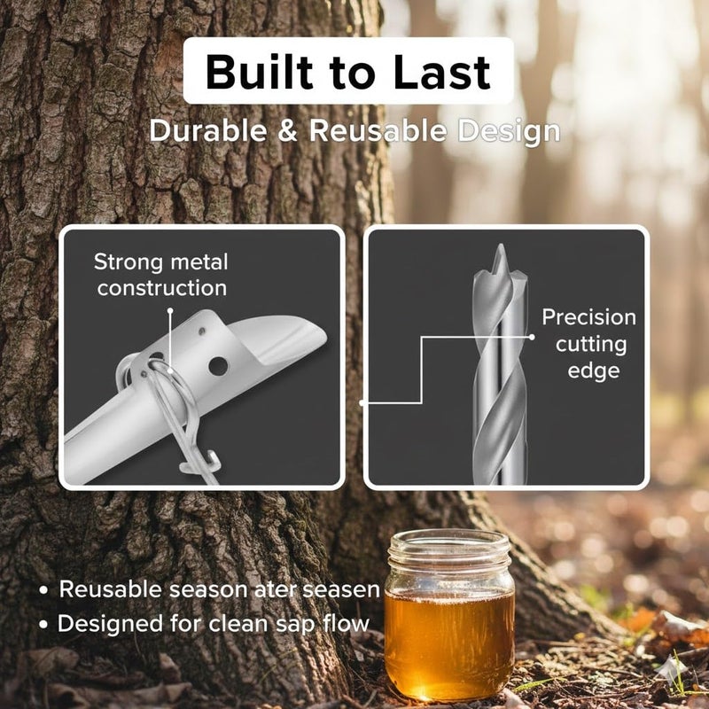 Atlantic Rush Maple Syrup Tree Tapping Kit - Includes (2) Maple Syrup Spiles and Maple Tree Tapping Drill Bit for Tap - Stainless Steel Spiles with Bucket Hook - Maple Tree Tapping Kit - Maple Syrup Supplies - Image 5