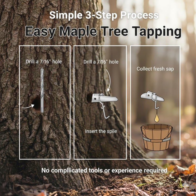 Atlantic Rush Maple Syrup Tree Tapping Kit - Includes (2) Maple Syrup Spiles and Maple Tree Tapping Drill Bit for Tap - Stainless Steel Spiles with Bucket Hook - Maple Tree Tapping Kit - Maple Syrup Supplies - Image 3