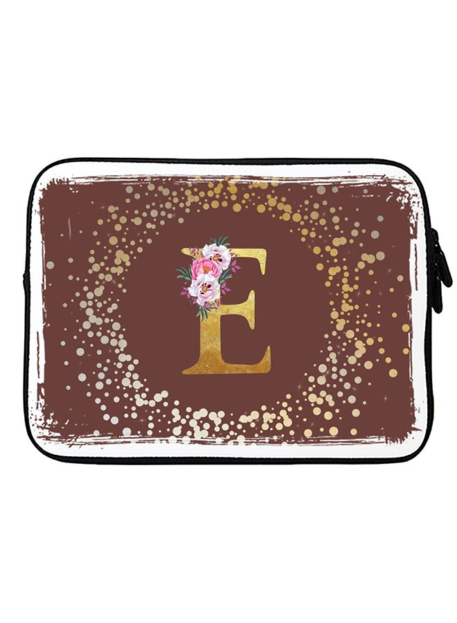 Stylizedd laptop sleeve bag for macbook 13, 14 ,15, 16 inch- Custom Monogram Initial Letter Floral Pattern Alphabet - E  (Brown)  - Image 1