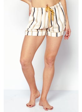 TRIUMPH Women Drawstring Stripe Pajama Shorts, Beige Combo  - Image 1