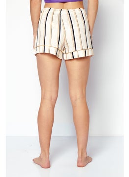 TRIUMPH Women Drawstring Stripe Pajama Shorts, Beige Combo  - Image 4