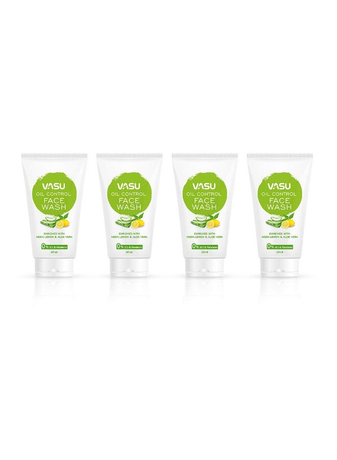 Vasu Herbal Facewash for Oily Skin - Makes Skin Smooth, Fresh & Glowing, Helps Clear and Prevent Pimples (Pack of 4) - Image 1