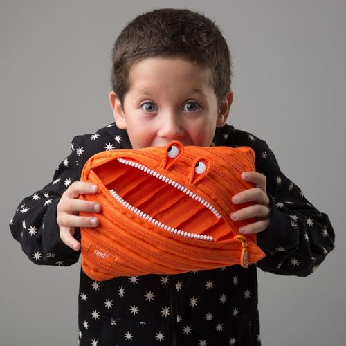 ZIPIT Monster Large Pencil Case for Boys, Cute Zipper Pouch for Kids Girls and Teens, Stationery Bag for School ,Orange - Image 2