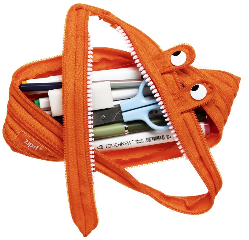 ZIPIT Monster Large Pencil Case for Boys, Cute Zipper Pouch for Kids Girls and Teens, Stationery Bag for School ,Orange - Image 5